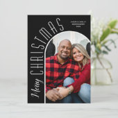 Vroege kerstfoto op zwart feestdagenkaart (Staand voorkant)