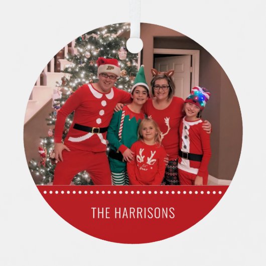 Vroege kerstfoto Rood op maat Metalen Ornament (Voorkant)