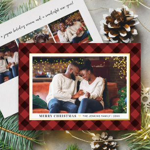 Vroege kerstfoto van de moderne, donkere rode Buff Folie Feestdagenkaart