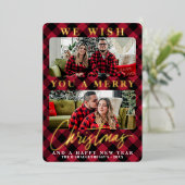 Vroege kerstfoto van de moderne rode Buffalo Folie Feestdagenkaart (Staand Voorkant)