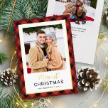 Vroege kerstfoto van de moderne rode Buffalo Folie Feestdagenkaart<br><div class="desc">Een moderne en feestelijke fotokaart is voorzien van een favoriete verticale foto met een rand en accenten van echte gouden folie en met de hand geschilderde rode en zwarte waterverf gebufferde achtergrond. Pas de aangepaste tekst met de tekst 'Kortste Kerstmis' aan met de gewenste tekst, de familienaam en het jaar....</div>