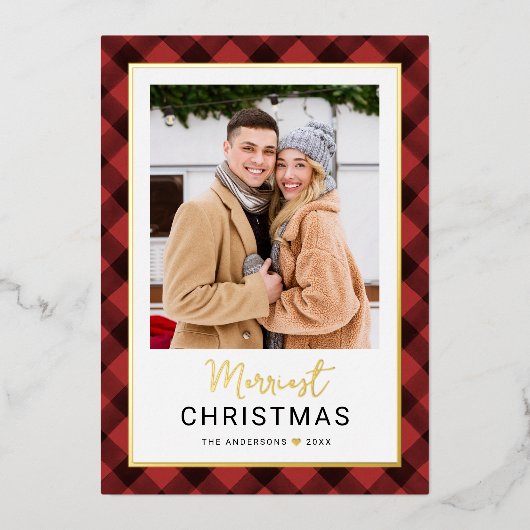 Vroege kerstfoto van de moderne rode Buffalo Folie Feestdagenkaart (Voorkant)