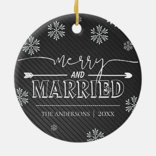 Vroege kerstfoto van Merry and Married Typography Keramisch Ornament (Achterkant)