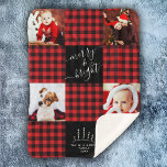 Vroege kerstfoto van Merry & Bright Red Buffalo Sherpa Deken<br><div class="desc">Moderne script Merry & Bright red buffalo plaid kerstfoto deken met ruimte voor vier foto's en je familienaam omringd door een leuk quilt patroonraster.</div>