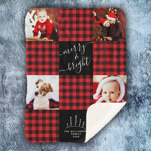 Vroege kerstfoto van Merry & Bright Red Buffalo Sherpa Deken