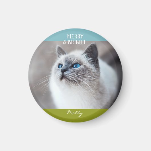 Vroege kerstfoto van Merry en Bright Cat Kitten Magneet (Voorkant)