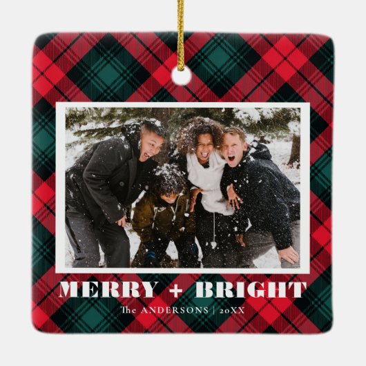 Vroege kerstfoto van Merry en Bright Pset Keramisch Ornament (Achterkant)