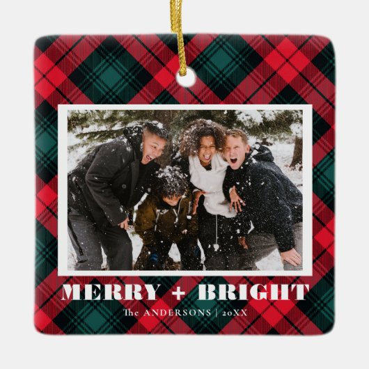 Vroege kerstfoto van Merry en Bright Pset Keramisch Ornament (Voorkant)