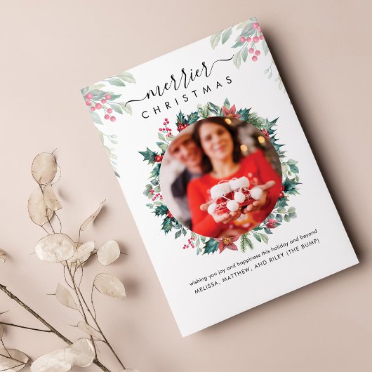 Vroege kerstfoto Zwangerschap Kennisgeving Notitiekaartje