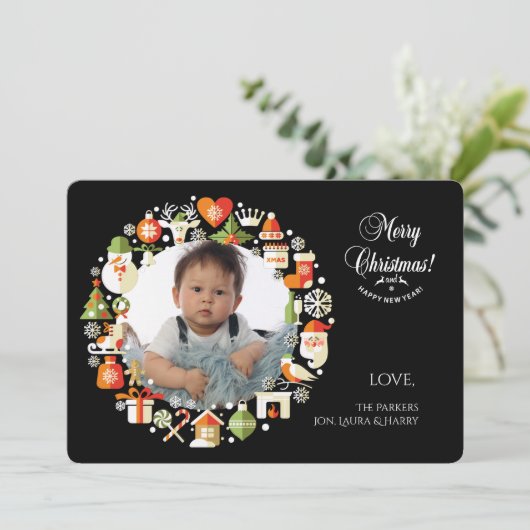 Vroege kerstfotofeestkaart feestdagenkaart (Staand voorkant)