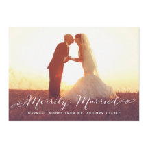 Vroege kerstfotofeestkaart met alleen maar gehuwd 