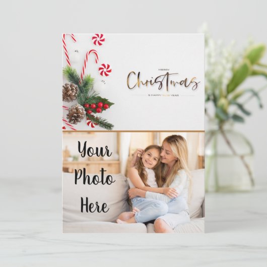 Vroege kerstfotokaart feestdagenkaart (Staand voorkant)