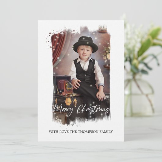 Vroege kerstfotokaart feestdagenkaart (Staand voorkant)