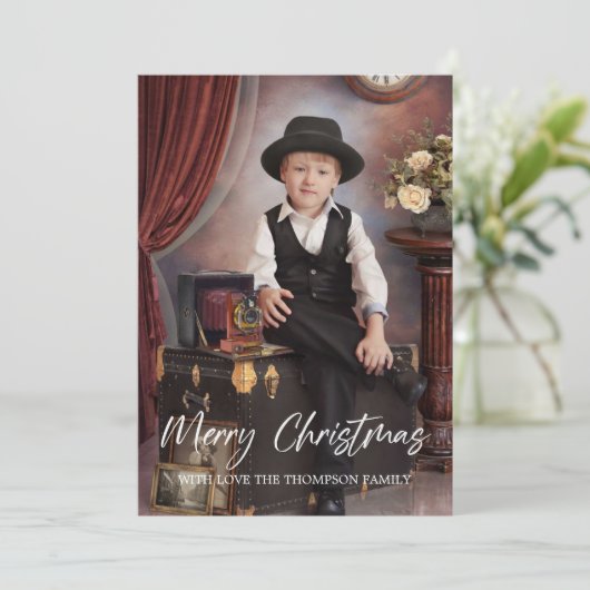 Vroege kerstfotokaart feestdagenkaart (Staand voorkant)