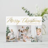 Vroege kerstfotokaart met drie Afbeeldingen Feestdagenkaart (Staand voorkant)