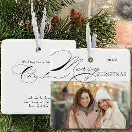 Vroege kerstfoto's en elegante kalligrafie keramisch ornament