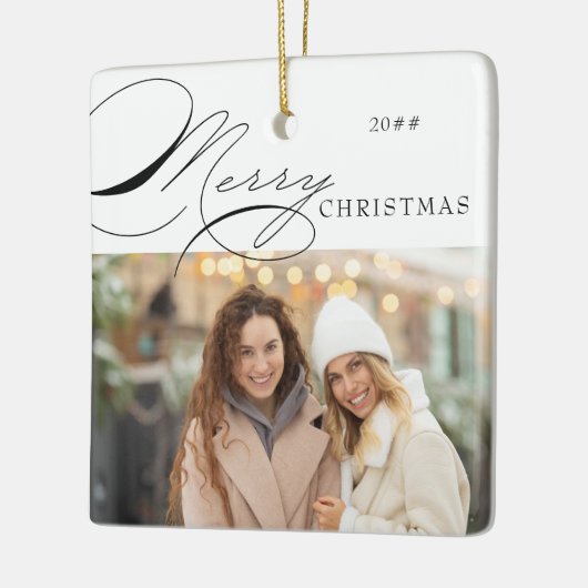 Vroege kerstfoto's en elegante kalligrafie keramisch ornament (Links)