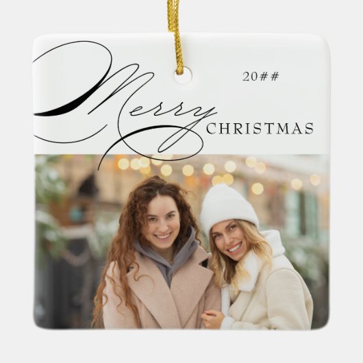 Vroege kerstfoto's en elegante kalligrafie keramisch ornament (Voorkant)