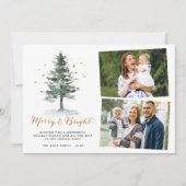 Vroege kerstfoto's van Merry en Bright Gold Script Feestdagenkaart (Voorkant)