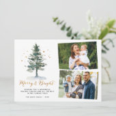 Vroege kerstfoto's van Merry en Bright Gold Script Feestdagenkaart (Staand voorkant)