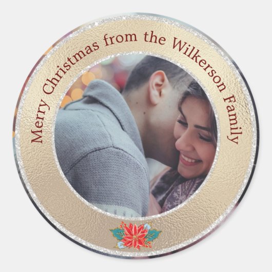 Vroege kerstgoud & Zilver aangepaste foto Ronde Sticker (Voorkant)