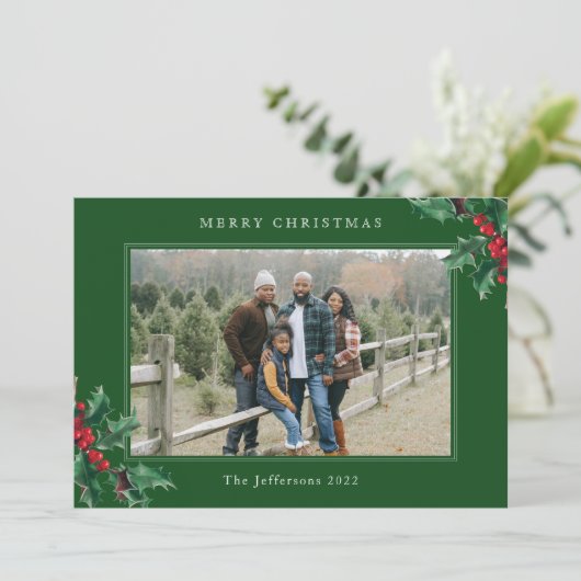 Vroege kerstgroene aangepaste fotokaart (Staand voorkant)