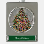 Vroege kerstgroene kerstboom verzilverd banner ornament (Voorkant)