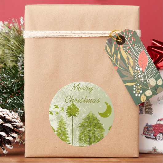 Vroege kerstgroene stekels maan en sterren ronde sticker (Feestdagen)