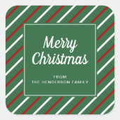 Vroege kerstgroene strepen vierkante sticker (Voorkant)