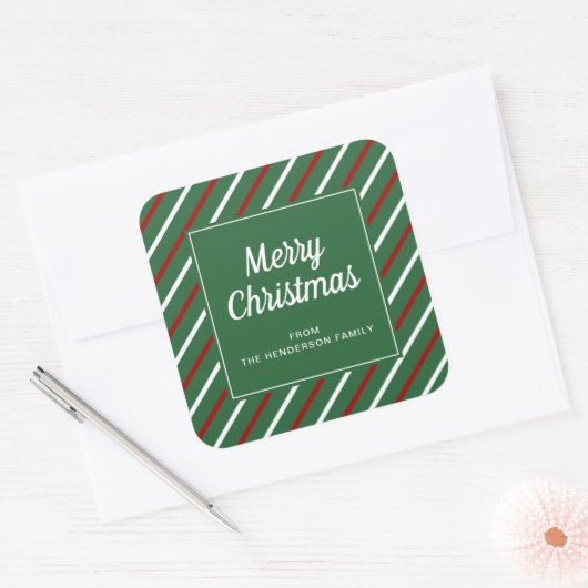 Vroege kerstgroene strepen vierkante sticker (Envelop)