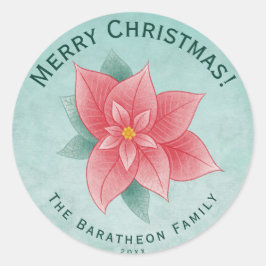 Vroege kerstgroene Waterverf Poinsettia Ronde Sticker