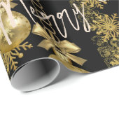 Vroege kerstinpakpapier Gold Balls Black Cadeaupapier (Rol Hoek)