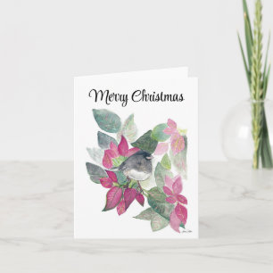 Vroege kerstkaart donkerrode Junco Bird Holiday Ca Kaart