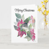 Vroege kerstkaart donkerrode Junco Bird Holiday Ca Kaart (Gele Bloem)