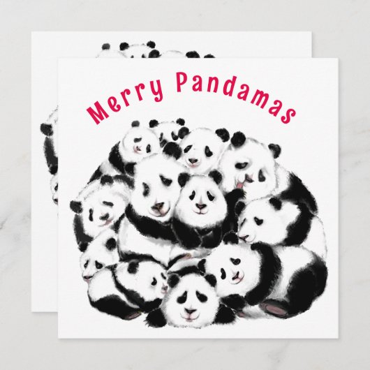Vroege kerstkaart Happy Pandas-familie - schildere (Voorkant / Achterkant)