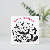 Vroege kerstkaart Happy Pandas-familie - schildere (Staand voorkant)