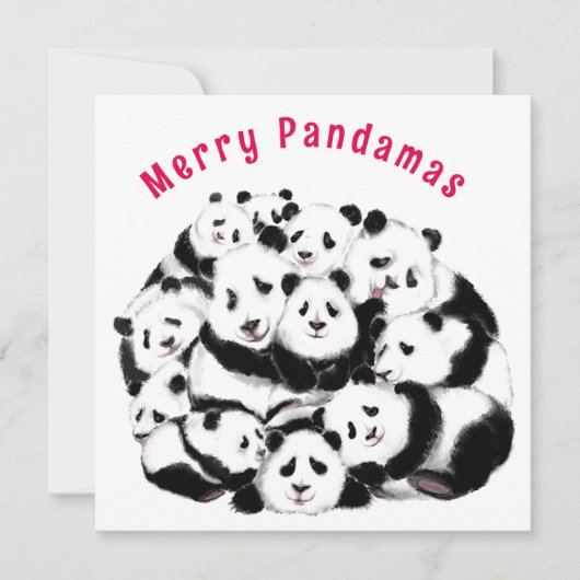 Vroege kerstkaart Happy Pandas-familie - schildere (Voorkant)