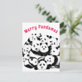 Vroege kerstkaart Happy Pandas-familie - schildere Briefkaart (Staand voorkant)