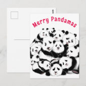 Vroege kerstkaart Happy Pandas-familie - schildere Briefkaart (Voorkant / Achterkant)