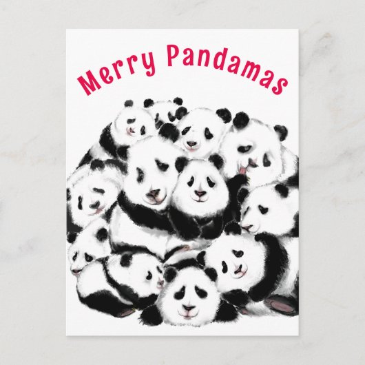Vroege kerstkaart Happy Pandas-familie - schildere Briefkaart (Voorkant)