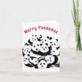 Vroege kerstkaart Happy Pandas-familie - schildere Notitiekaartje (Voorkant)