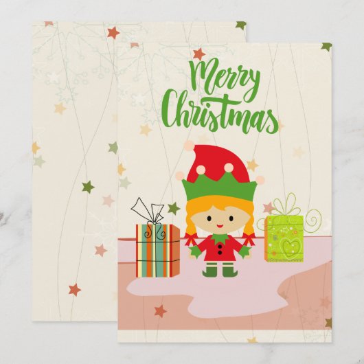 Vroege kerstkaartje Elf Gifts Holiday Card Feestdagenkaart (Voorkant / Achterkant)