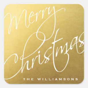 Vroege kerstkalligrafie Chic Gold Custom Vierkante Sticker