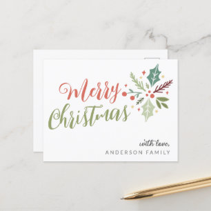 Vroege kerstkalligrafie Foliage Briefkaart