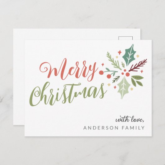 Vroege kerstkalligrafie Foliage Briefkaart (Voorkant / Achterkant)