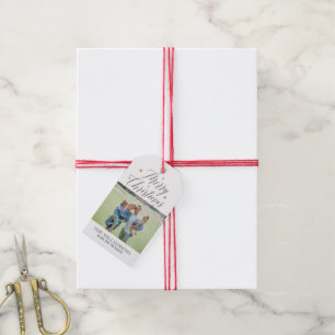 Vroege kerstkalligrafie Foto aangepast Cadeaulabel