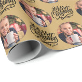 Vroege kerstkalligrafie Ronde Foto Gold Cadeaupapier (Rol Hoek)