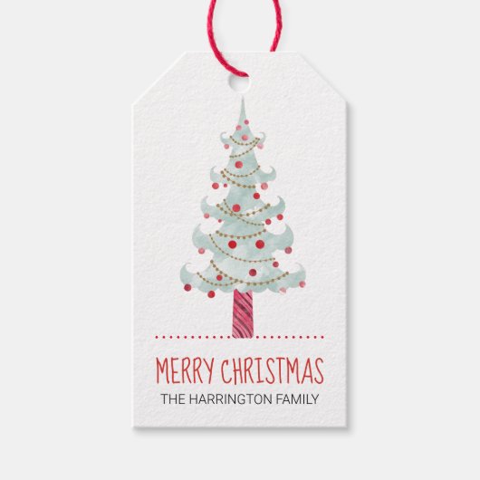 Vroege kerstkerstboom met Waterverf Cadeaulabel (Voorkant)
