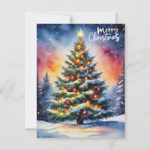 Vroege kerstkerstboom met Waterverf Feestdagenkaart