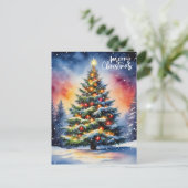 Vroege kerstkerstboom met Waterverf Feestdagenkaart (Staand voorkant)